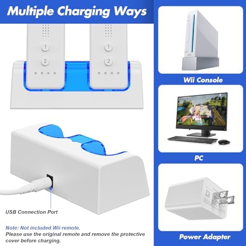 Remote Controller Charger for Wii/Wii U with 2 Pack 2800mAh Rechargeable Battery Pack, 2 Port Charging Station for Wii Controller, Remotes are not Included - Image 3
