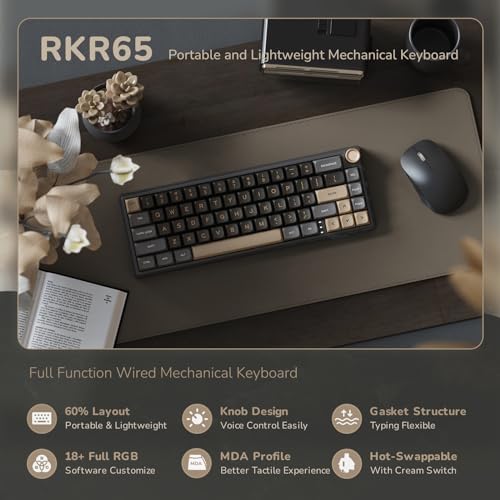 RK ROYAL KLUDGE R65 Wired Gaming Keyboard with Volume Knob, 60% Percent RGB Backlit Mechanical Keyboard Gasket Mount with PBT Keycaps, MDA Profile, QMK/VIA, 66 Keys Hot Swappable Cream Switch, Black - Image 2
