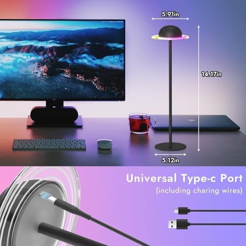 Wireless Bottle Lamp, Table Lamps - Remote Control, Touch Control, Inspiration from Saturn's Rings, Dynamic Table Lamps, Easy to Assemble, Sturdy Metal, Indoor - Image 4