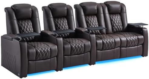 comfiroom Top-Grain Leather Home Theater Seating, Dual-Motor Power Recliner by comfiroom