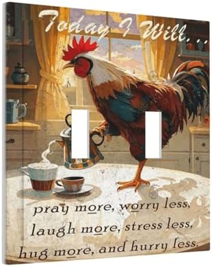 Decorative Light Switch Cover Plate Vintage Funny Chicken Rooster 2 Gang Switch Plate Covers Double Toggle Wall Plate Dual Device Electrical Switchplate Dimmer Faceplate for Kitchen Decor - Image 2