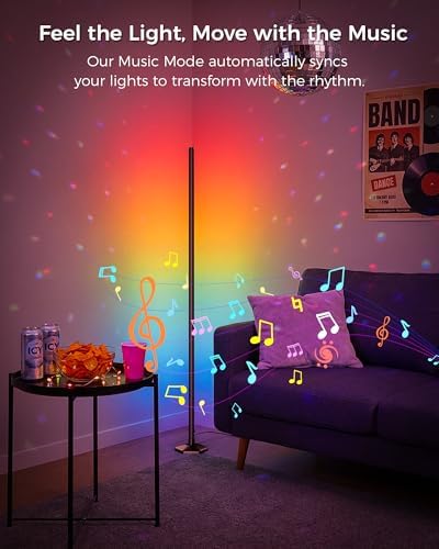 Corner Floor Lamp, 65" RGB Color Changing led Floor lamp with APP and Remote Control, Dimmable Mood Light Corner Light with Music Sync, DIY Mode & Timing for Living Room Gaming Room - Image 4