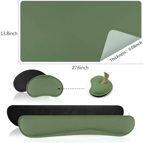 Green Leather Desk Pad and Keyboard Wrist Rest, 27.6"x13.8" - Image 3
