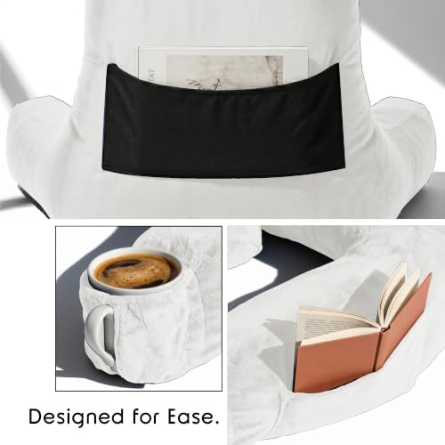 Nestl Reading Pillow for Bed, Back Pillow for Sitting Up in Bed, White | 22” Backrest Pillow Includes Neck & Lumber Pillow, Adjustable Shredded Memory Foam Fill, OEKO-TEX, Dorm Essentials for Adults - Image 4