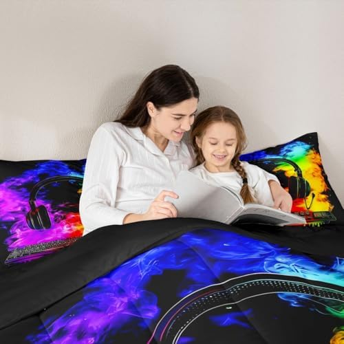 Erosebridal Gaming Keyboard Comforter Set Gaming Headphones Girl Toddler Bedding Set for Kids Boys Watercolor Smoke Fire Comforter Gamer Headset Quilt - Image 3