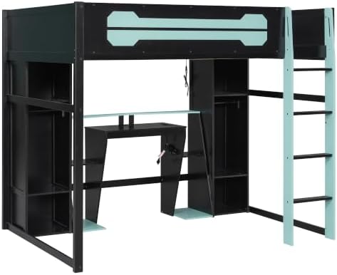 Merax Full Size Gaming Loft Bed with Desk and Built-in Wardrobe & Cabinets - Image 5