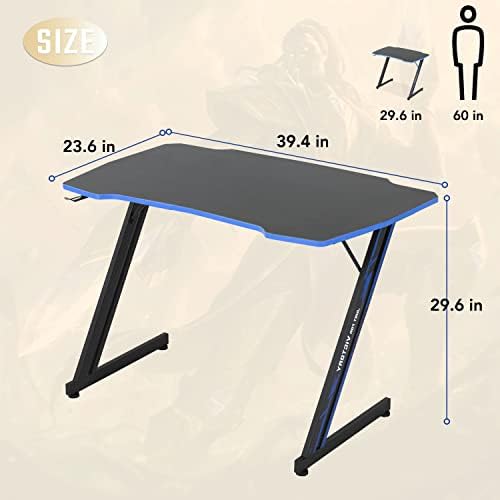 BestOffice Gmaing Desk Z Shaped 39.4in Computer Gaming Workstation Ergonomic Gaming Table with Headphone Hook for Game Players, Blue - Image 3