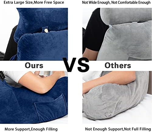 SLIGUY Reading Pillow-Bed Rest Pillow with Detachable Neck Roll & Higher Support Arm for Sitting in Bed Couch or Floor-Backrest Reading Pillow Adult Back Pillow for Reading/Watching TV/Gaming,Blue - Image 5