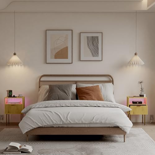 JOONEE Nightstand with Charging Station, Bedside Table with Storage Drawer, Fluted Side Table for Living Room, Bedroom - Image 7