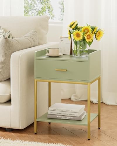 Masupu Nightstand,Bedside Table 3-Tier Modern Night Stand with Storage Drawer and Shelf,Small End Side Table for Bedroom,Living Room,Black (Without Outlet, Green) - Image 4