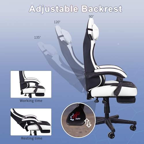 Gaming Chair,Video Game Chair with Footrest and Massage Lumbar Support | Ergonomic Computer Chair Height Adjustable with Swivel Seat and Headrest - Image 5