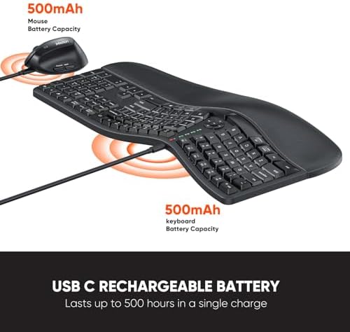 MEETION Ergonomic Keyboard and Mouse Combo, Split Design, Vertical Mouse - Image 3