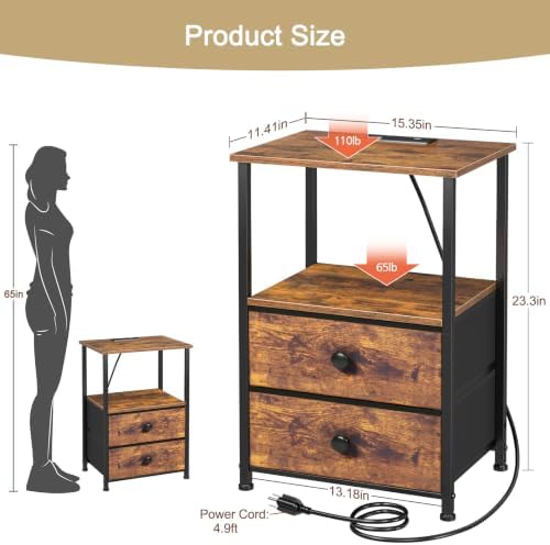 LOAKEKEL Nightstands Set of 2, LED Night Stand with Charging Station - Image 3