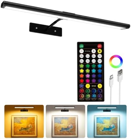 EZVALO Picture Light for Wall, 4800mAh Rechargeable Wireless Black Lights for Painting, 16In Dimmable Magnetic LED RGB Art Display Light, Colors Temperatures, for Gallery, Living Room, Hallway by EZVALO