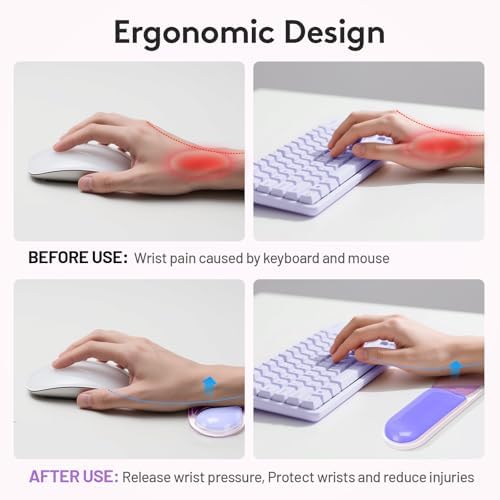 Gel Keyboard Wrist Rest Pad Set, Ergonomic Keyboard Mouse Wrist Support for Typing Pain Relief, Upgrade Wrist Rest Support Pad, Purple Color Block - Image 4