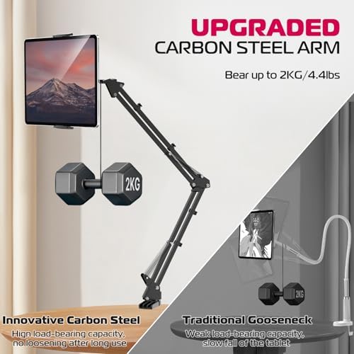ULANZI T2 Adjustable Tablet Holder for Desk, Carbon Steel Tablet Phone Stand for Bed, Flexible Tablet Arm Clamp Compatible with iPhone 17 16 15 Pro iPad Kindle Galaxy Tab 4.6-12.9 Inch Devices - Image 5