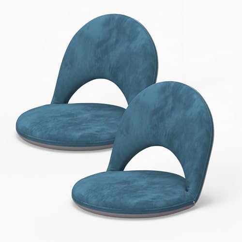 2Pcs Floor Chair with Adjustable Back Support for Kids and Adults | 5-Position Folding Floor Seat with Soft Sponge & Velveteen Cover, Indoor Outdoor Use, Meditation, Gaming, Camping(Blue) by Cuzobro