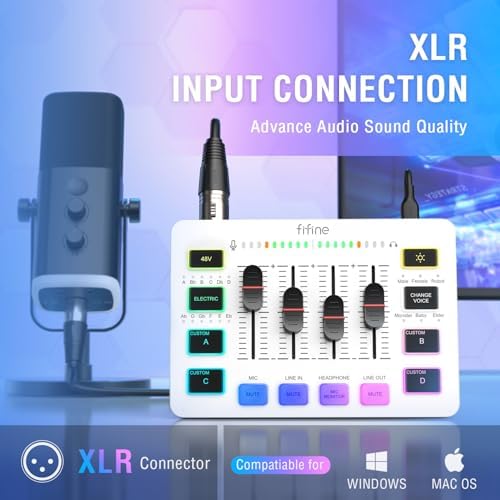 FIFINE Audio Mixer, Gaming Streaming PC Mixer with Slider Fader, XLR Microphone Interface, Monitoring, for Video/Game Voice/Podcast Recording-AmpliGame SC3W - Image 2