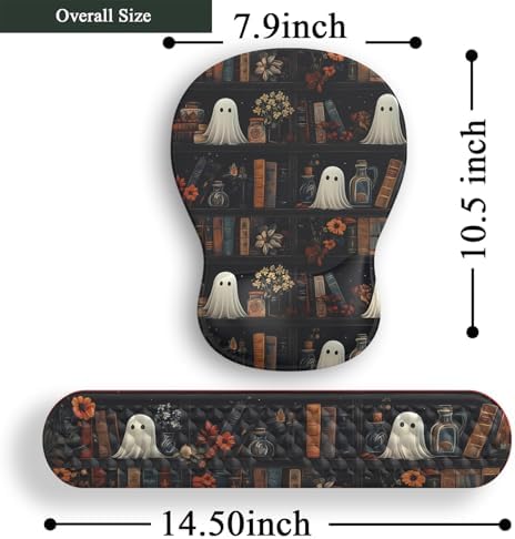 Ghost Book Mousepad with Wrist Rest Halloween Computer Keyboard Mouse Pad Black Cute, Mouse Pad with Wrist Rest for Computer Keyboard, 2 In1 Mousepad with Wrist Support Easy Typing&Relieve Wrist Pai - Image 5