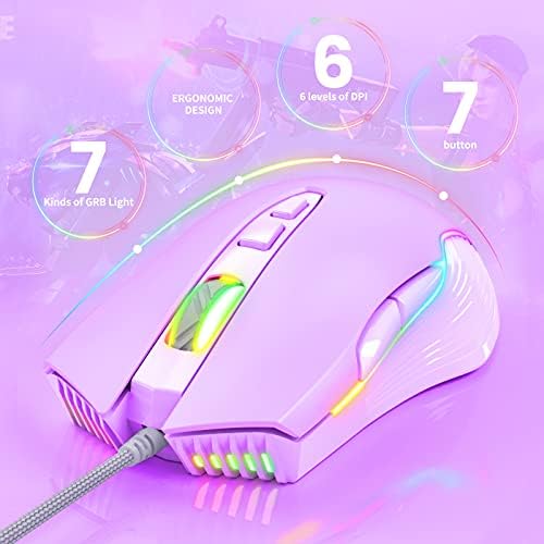 RGB Gaming Mouse Wired, 6400 DPI & 7 Buttons, Lilac - Image 2