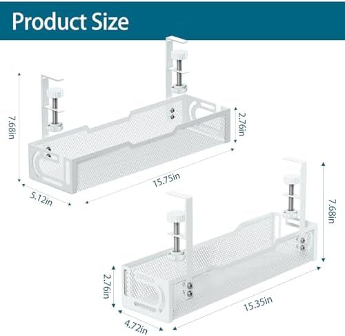 2Pack Under Desk Cable Management Tray, No Drill Mesh Desk Cable Tray - Image 2