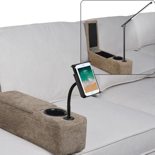 Multifunctional Sofa Armrest, Couch Armrest with Cup Holder, Removable Sofa Caddy with Storage,Equipped with LED Reading Light&Wireless Charge Stand, Brown by beyondSMART