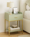 Masupu Nightstand,Bedside Table 3-Tier Modern Night Stand with Storage Drawer and Shelf,Small End Side Table for Bedroom,Living Room,Black (Without Outlet, Green) by Masupu