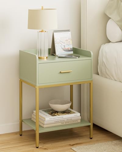 Masupu Nightstand,Bedside Table 3-Tier Modern Night Stand with Storage Drawer and Shelf,Small End Side Table for Bedroom,Living Room,Black (Without Outlet, Green) by Masupu