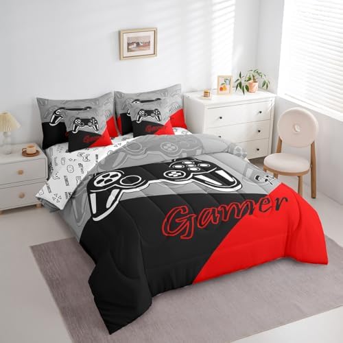 Feelyou Gamer Comforter Set with Sheets for Boys Teens Gaming 7 Piece Bedding Set King Size Video Game Contoller Home Bed in a Bag Decor for Kids Bed Set - Image 2