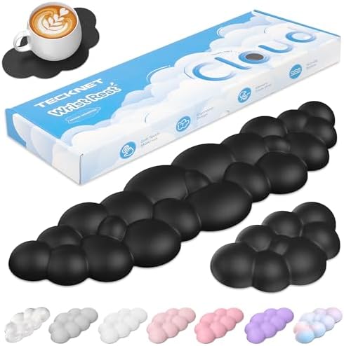 TECKNET Cloud Keyboard Wrist Rest Set, Cloud Wrist Rest with Non-Slip Base, PU Leather Wrist Pad for Keyboard with Ergonomic Memory Foam for Computer Laptop Office Gaming and Pain Relief, Black by Tecknet