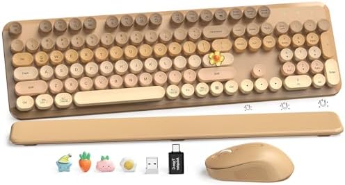 Wireless Keyboard and Mouse Combo, Full-Size Retro Typewriter Keyboard with Round Keycaps, Magnetic Wrist Rest & Tilt Legs, 2.4GHz Cordless for Mac/Windows PC/Laptop, SABLUTE CK23, Latte Gradient by SABLUTE