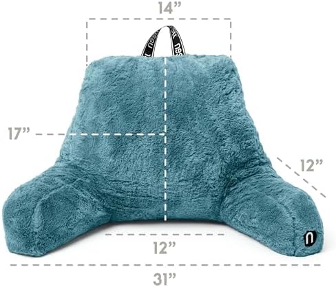 Nestl Fur Reading Pillow, Stylish Back Pillow for Bed Sitting Up, Faux Fur Bed Chair Pillow with Arms, Reading Pillows for Sitting in Bed Adult & Kids, Back Support Pillow for Bed Rest - Stone Blue - Image 3