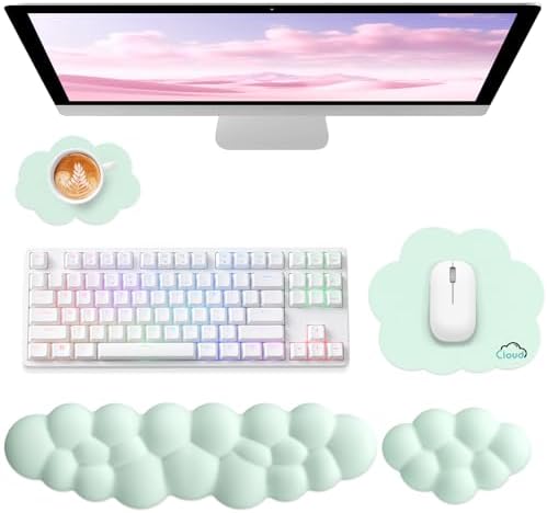 Sushret Cloud Wrist Rest for Computer Keyboard and Mouse Pa, Light Green | Memory Foam, Leather, 4-in-1 Cloud Keyboard Wrist Rest Set with Ergonomic Support for Arm and Palm Cushion, Gaming/Work Setup by Sushret