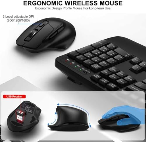 Wireless Keyboard and Mouse Combo, 2.4G Ergonomic Wave Keys(Black) - Image 4