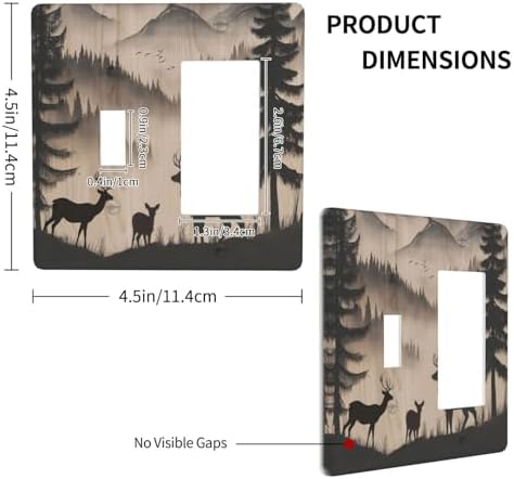 Decorative Outlet Covers Rustic Black Deer Elk Brown Wood Board Pine Tree 2-Gang Combo Light Switch Cover Plate Single Toggle/Rocker Wall Plate Plug Switch Plate Covers for Bedroom Decor - Image 4