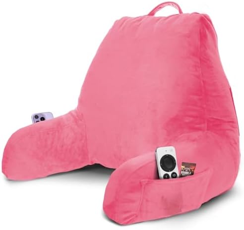 Nestl Reading Pillow for Bed, Back Pillow for Sitting Up in Bed, Light Pink | 18” Backrest Pillow with Arms, Adjustable Support, Shredded Memory Foam Fill, OEKO-TEX, College Dorm Essentials for Adults by Nestl