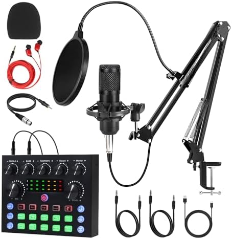 Podcast Equipment Bundle for 1, Studio Recording Kit with Condenser Mics, Bluetooth Sound Card, DSP Effects, Real-Time Monitoring, Plug & Play for Streaming, Singing, Gaming, Online Class (1) by Unknown