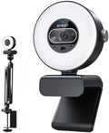 EMEET S600L 4K Webcam with Adjustable Desktop Overhead Stand, 4 Lighting Modes, Rainbow Effect, 1/2" Sensor, 0.2S PDAF, 2 Mics, Dial Control, 4K Webcam with Tripod for OBS/Twitch/YouTube/Zoom/PC/Mac by EMEET