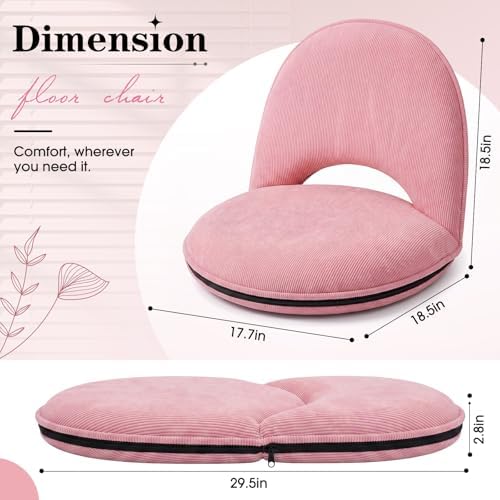 Xuhal Floor Chair with Back Support Adjustable 5 Foldable Position Floor Seat Thick Padded Tatami Seat Flexible Bleacher Recliner for Living Room Beach Bedroom Adults Meditation Reading Gaming(Pink) - Image 2