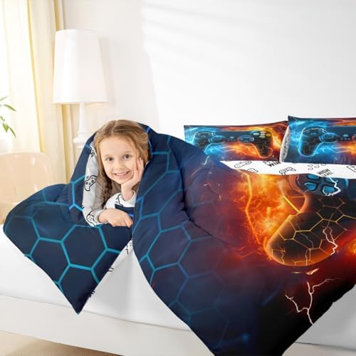 Feelyou Gamer Comforter Set Toddler Size, Gaming Comforter for Kids Boys Girls Light Gamer Bedding Set Game Room Decor Duvet Set 2Pcs - Image 7