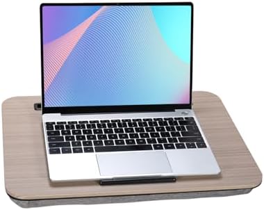 Lap Desk, Portable Laptop Desk Fits Up to 16“ Laptops, with Tablet Slot, Built-in Cushion, Great for Home & Office,Lap Desk with Cushion (Black Wood, Medium) by YUELAKE