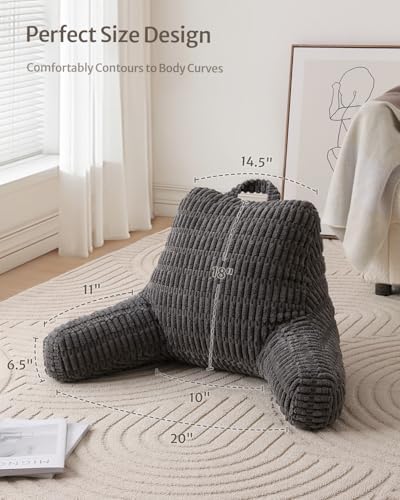 Blissful Diary Reading Pillow, Backrest Pillow with Shredded Memory Foam for Adult & Children, Designed for Bed and Couch Sitting Up, Includes Arms, Pockets and Washable Cover, Dark Gray - Image 3
