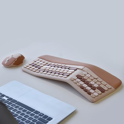Wireless Ergonomic Keyboard and Mouse Combo with PU Wrist Rest, Carpal Tunnel Keyboard, 2.4G Colorful Split Ergo Keyboard, Comfortable Natural Typing, Compatible with PC/Laptop (Milk Tea) - Image 4