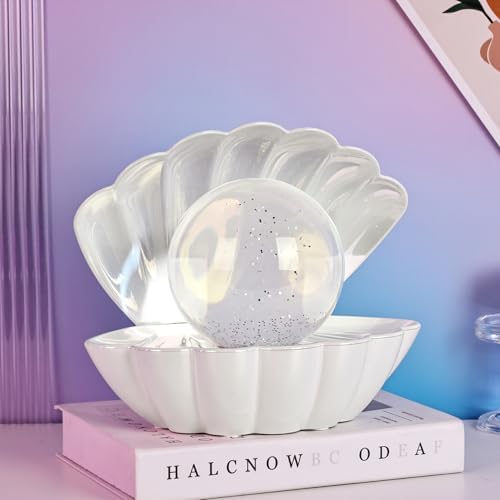 LKUA Shell Pearl Beach Themed Night Light, RGB 8 Colors Changing Mood Shell Pearl Lamps, Bedside LED Clamshell Portable Night Lights for Bar (Large White Shell) - Image 3