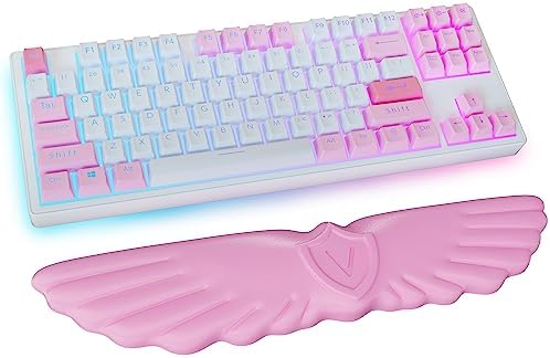 Sushret Angel Wing Cloud Keyboard Wrist Rest, Soft Leather Memory Foam Keyboard Wrist Support for Pain Relief, Ergonomic Anti-Slip Cute Computer Palm Rest for PC Gaming/Laptop/Hand Pad(1-Wing Pink) by Sushret