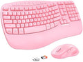 MEETION Ergonomic Wireless Keyboard and Mouse Combo with Wave Keys, Pink by MEETION