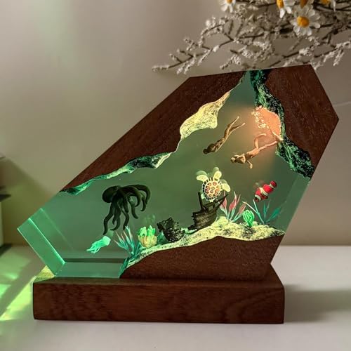 Epoxy Octopus Ocean Resin Lamp, Handmade Resin Night Light with USB Port by MASDEC