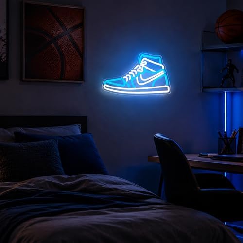 Sneaker Neon Sign Sports Shoe Neon Signs for Wall Dimmable LED Boys Neon Lights for Bedroom Man Cave Home Party Neon Bar Sign Shoes Light up Signs Wall Decor(Ice Bule) - Image 6