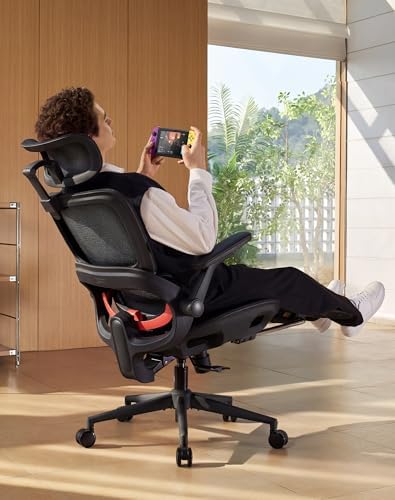 SIHOO B100 PRO Ergonomic Mesh Office Chair with Footrest | Desk Chair With Adaptive Lumbar Support, Wide Headrest, 360° Rotatable Flip-Up Armrests, Black - Image 2