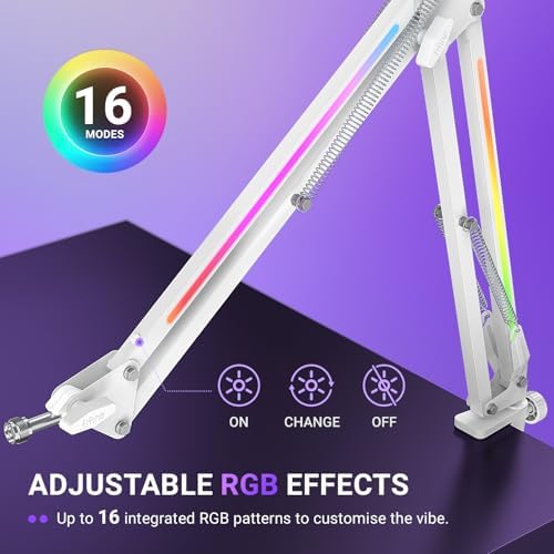 FIFINE AmpliGame BM38W Heavy Duty RGB Microphone Boom Arm for Gaming - Image 4